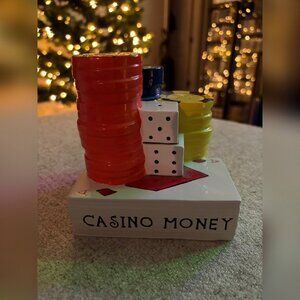 Vintage Casino Money Piggy Bank (Ceramic) - Chips Dice and Cards